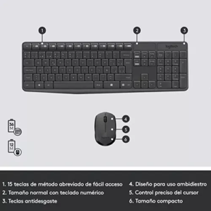 Kit de teclado y mouse inalámbrico Logitech MK235 Español teclado grafito y mouse negro - Imagen 3