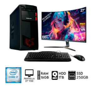 PC COMPUTADORA Intel Core i7 3.4GHZ Monitor Curvo 27" RAM 16GB DISCO 1TB SSD 250GB